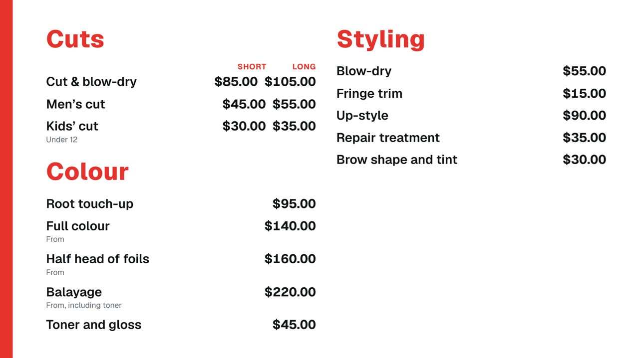 Price list