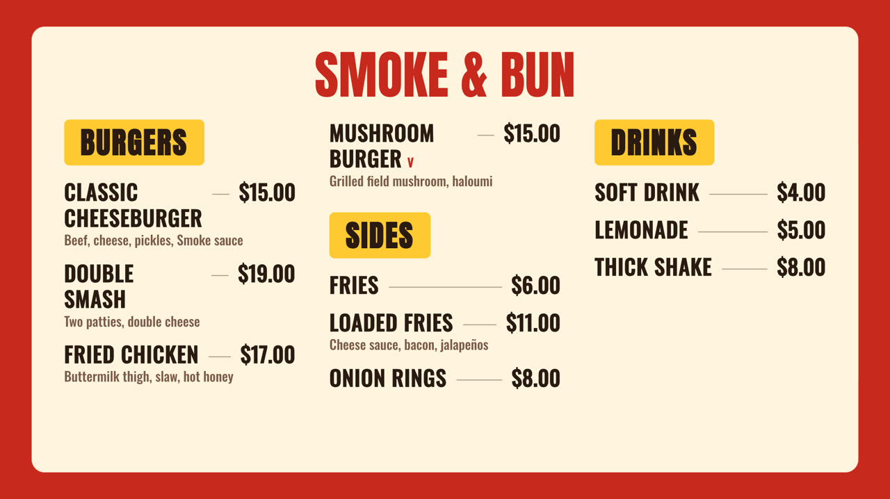 Truck menu