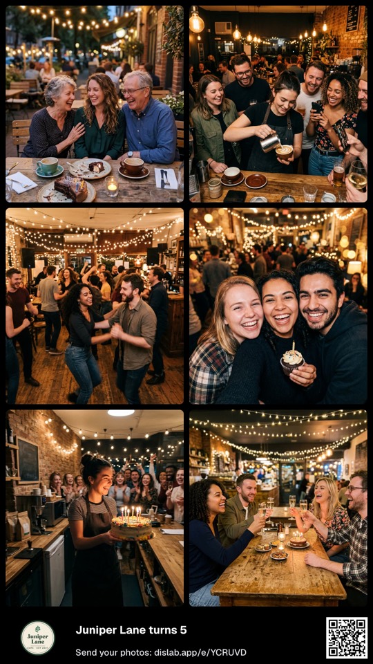Six guest photos in a collage on a portrait screen, two across and three down