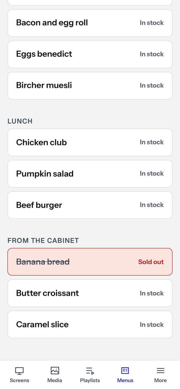 The Sold out board on a phone