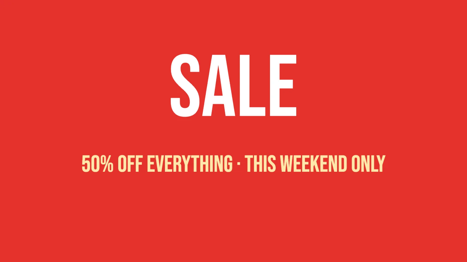 A red SALE sign in tall, narrow capitals
