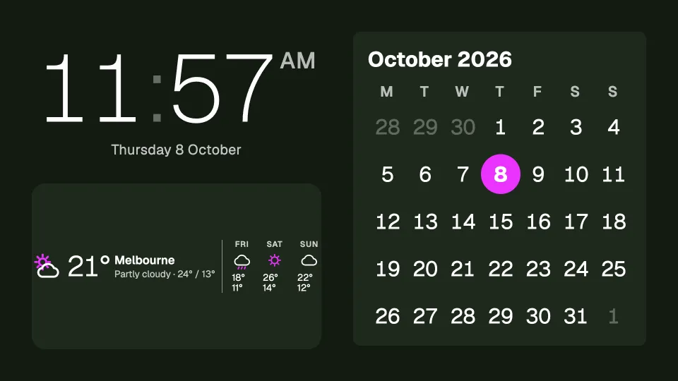 Clock, weather and calendar