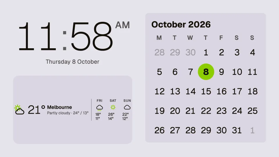 Clock, weather and calendar