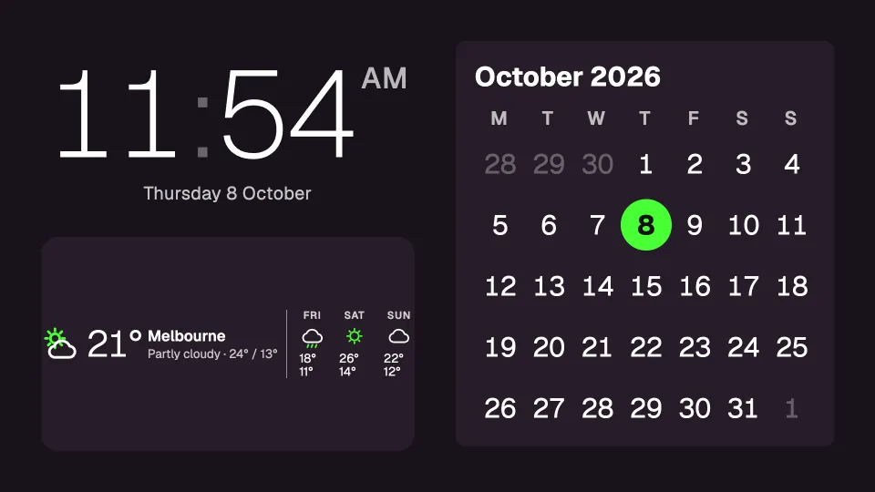 Clock, weather and calendar