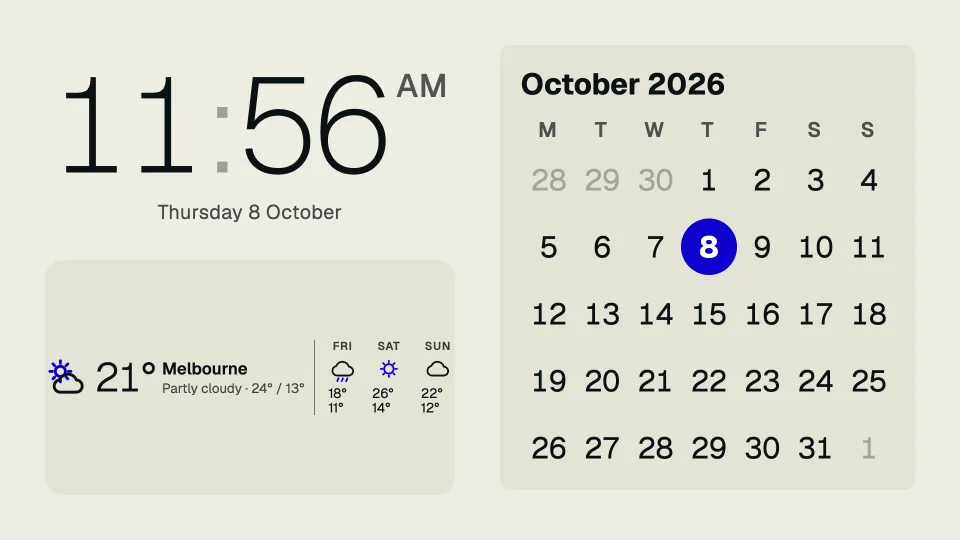 Clock, weather and calendar