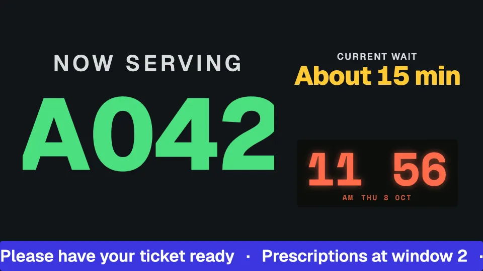 Queue number, wait and time