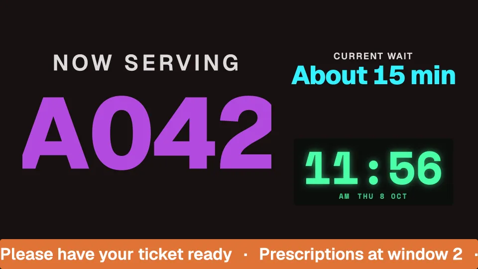 Queue number, wait and time