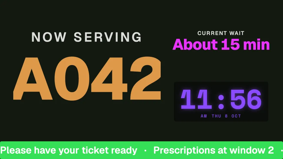 Queue number, wait and time