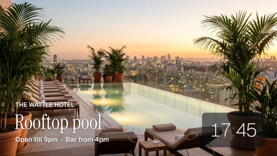 Rooftop pool, with a photo