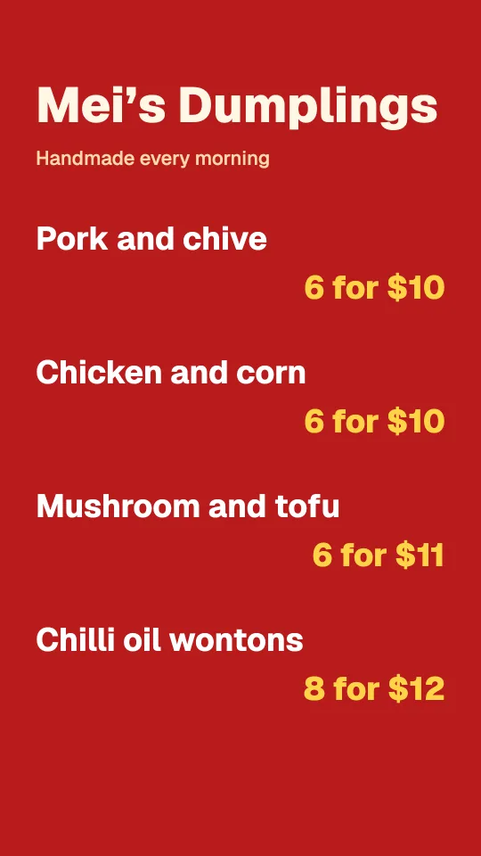 Stall price board in portrait