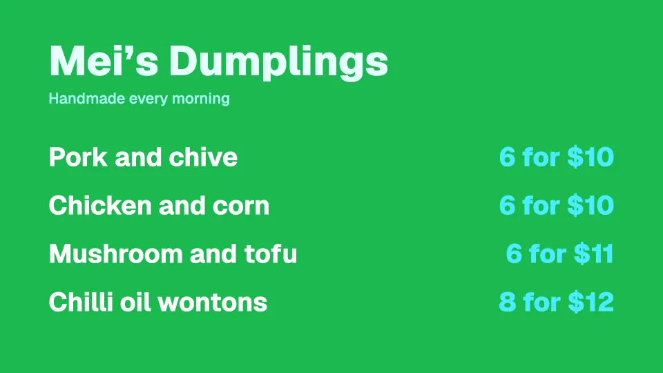 Stall price board