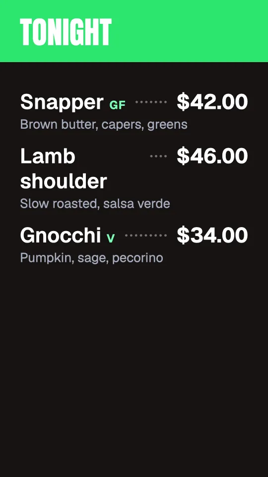Today’s specials in portrait
