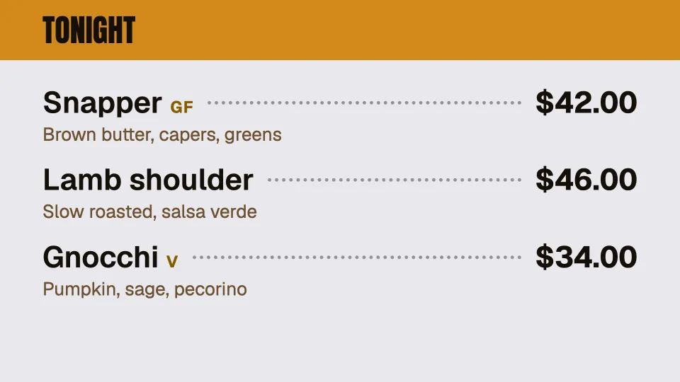 Today’s specials