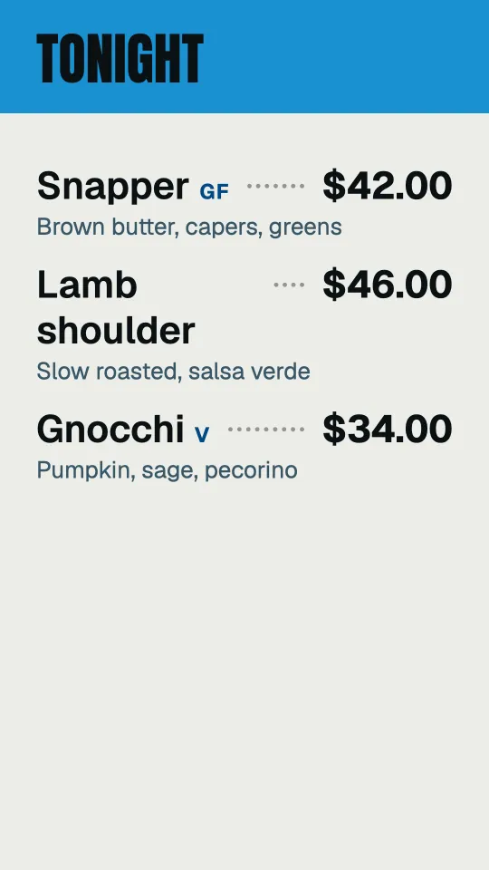 Today’s specials in portrait