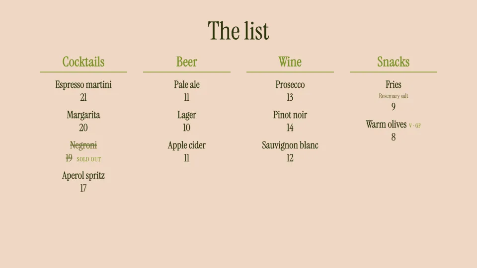 Wine list