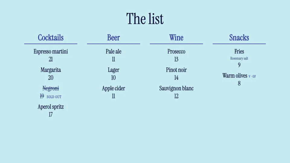 Wine list