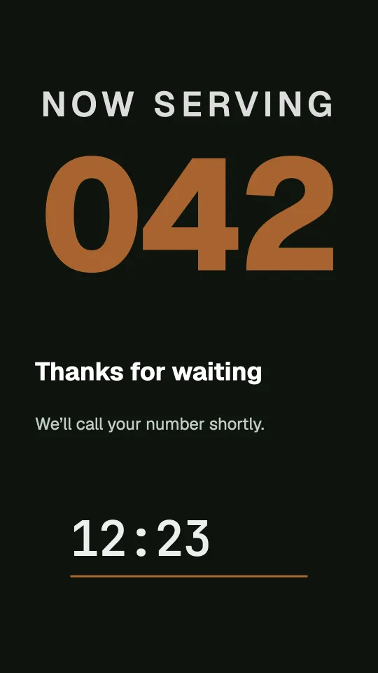 Now serving with the time in portrait