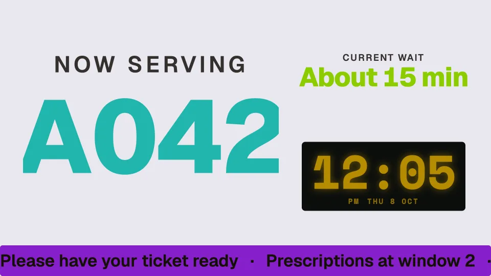 Queue number, wait and time