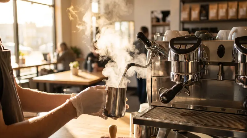 Barista steaming milk
