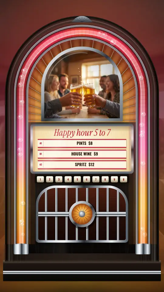 Jukebox bar, full screen, on a portrait screen