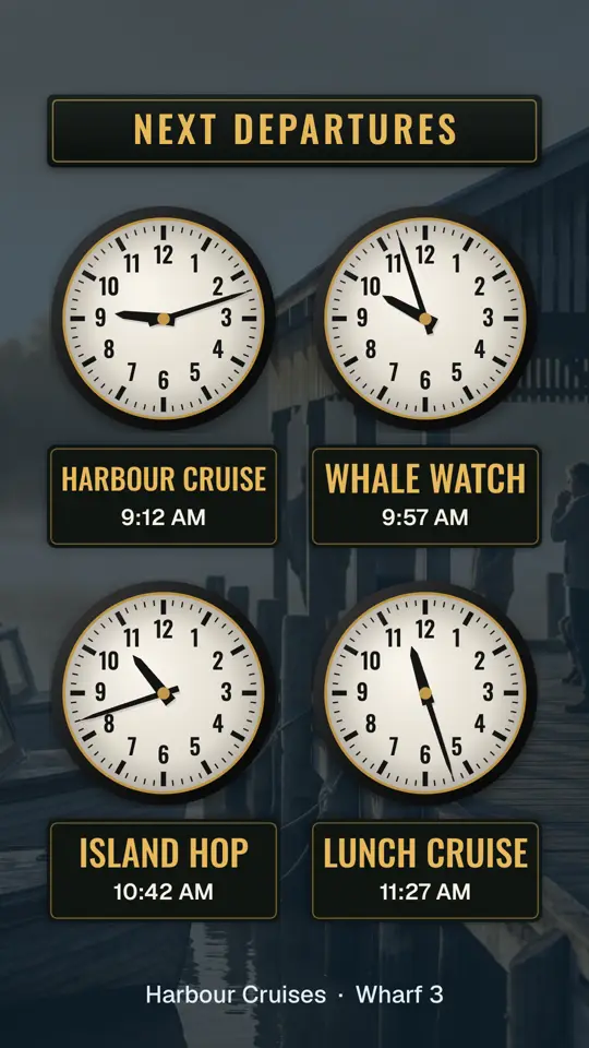 Next departures, on a portrait screen