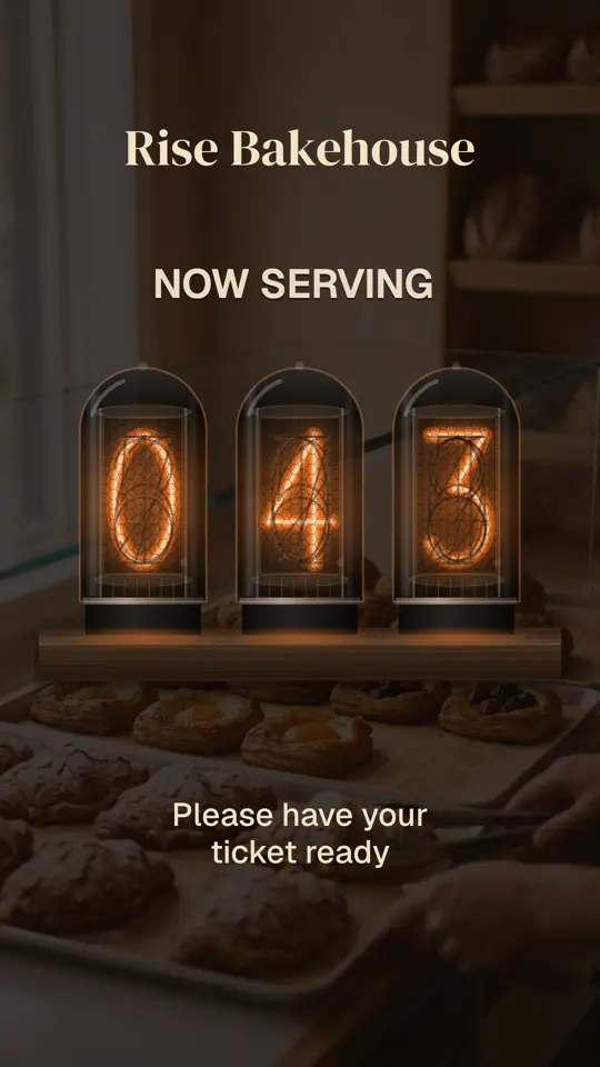 Now serving, on a portrait screen