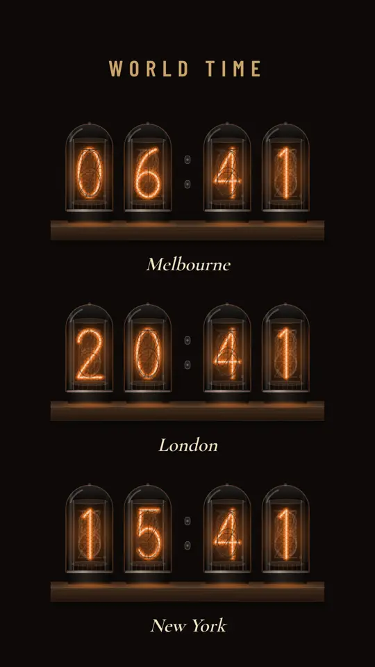 World clocks, on a portrait screen