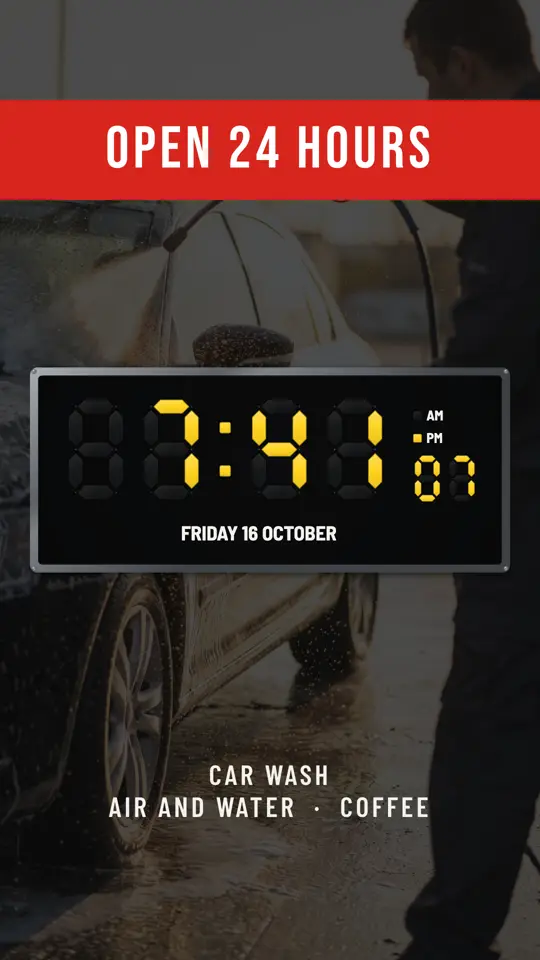 Forecourt clock, on a portrait screen