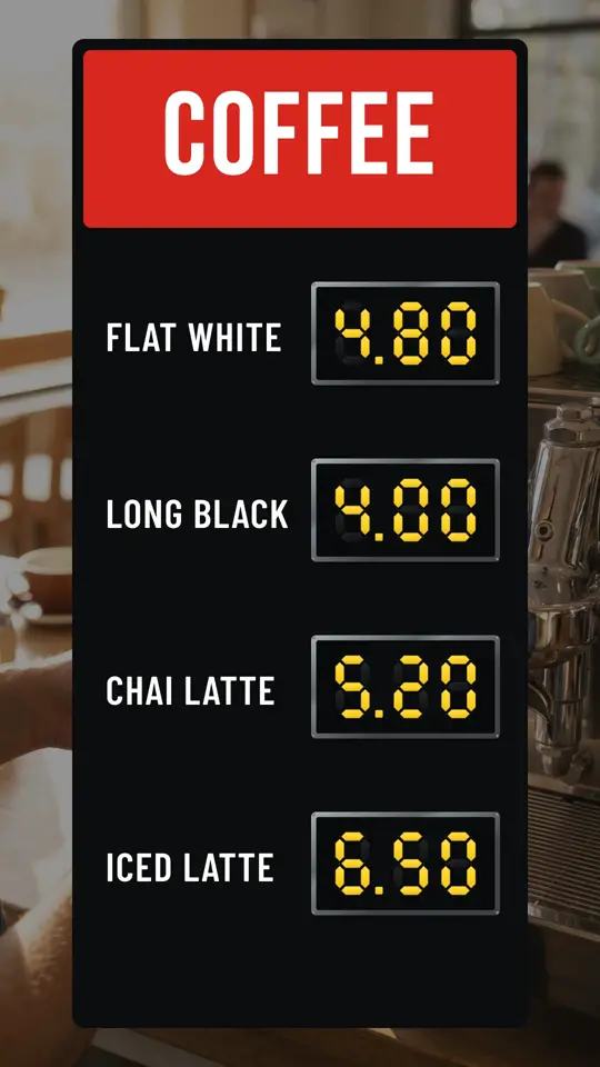 Coffee price pole, on a portrait screen