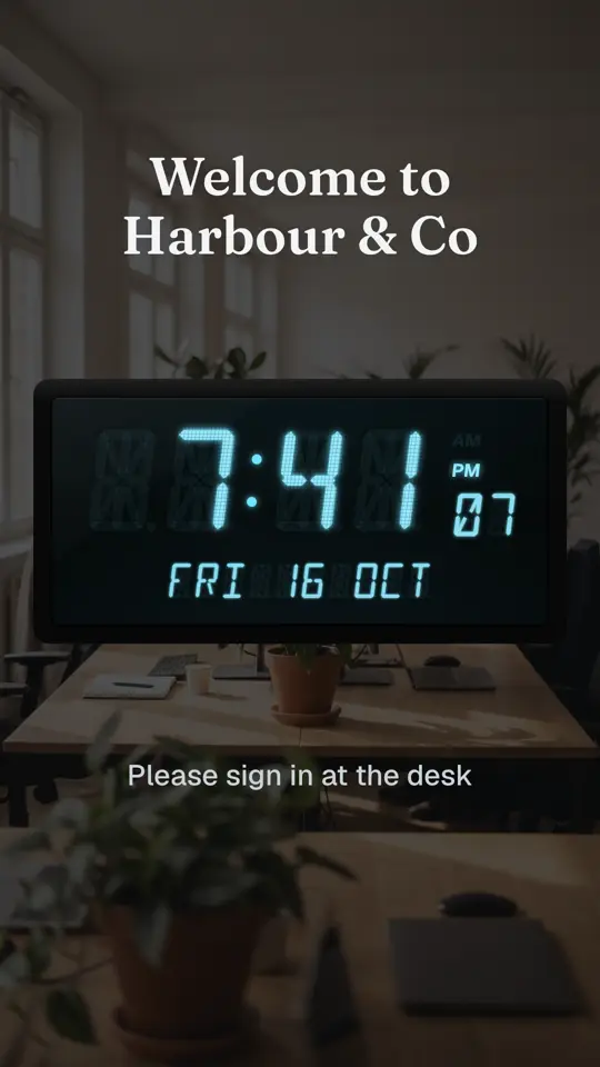 Reception clock, on a portrait screen
