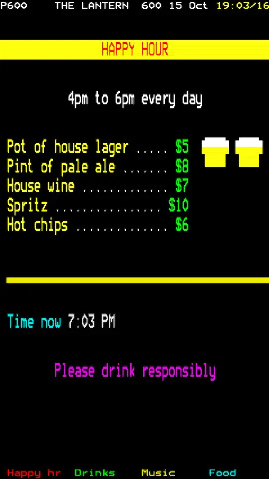 Happy hour, on a portrait screen