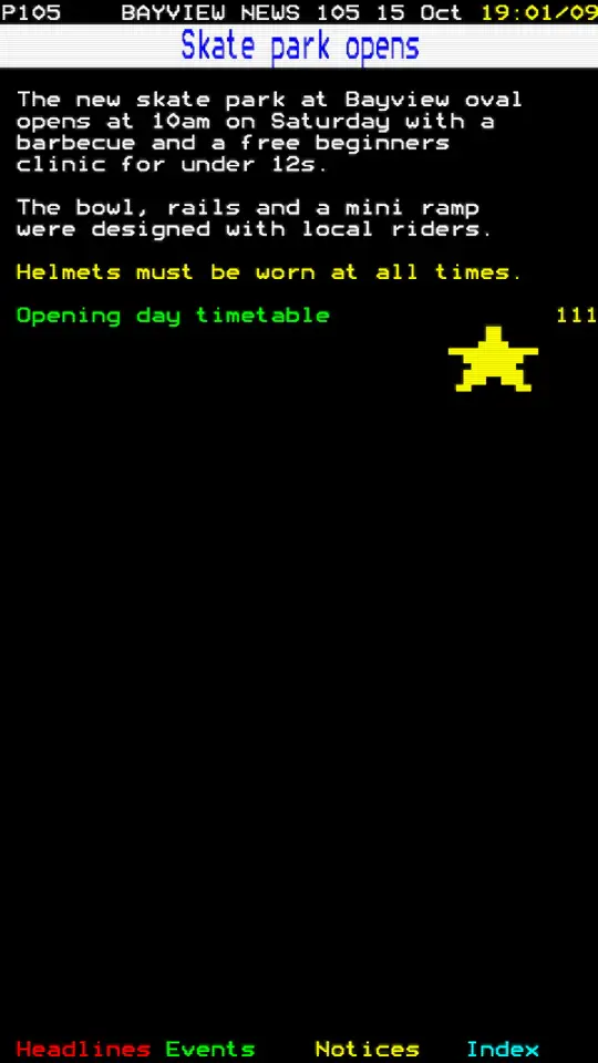 News and notices, on a portrait screen