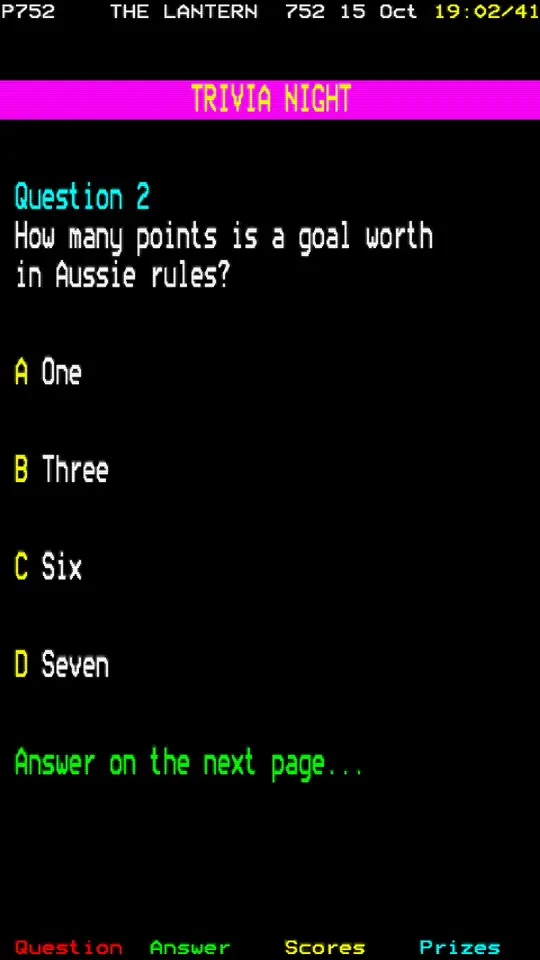 Trivia night, on a portrait screen