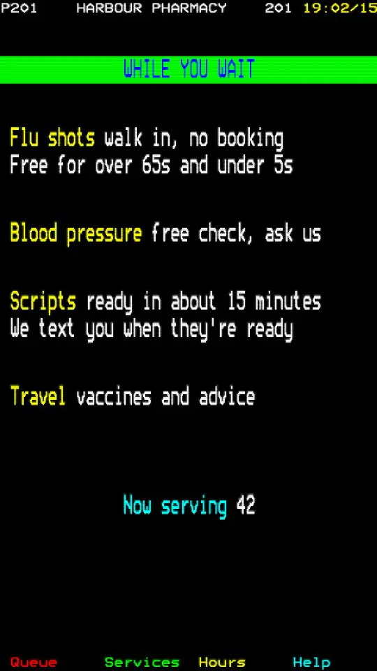 Now serving, on a portrait screen