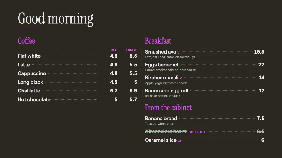 A chalkboard menu