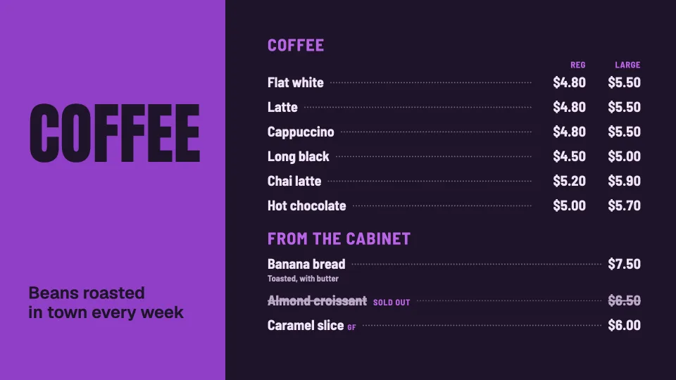 A coffee menu
