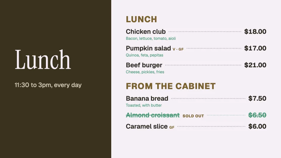 A lunch menu